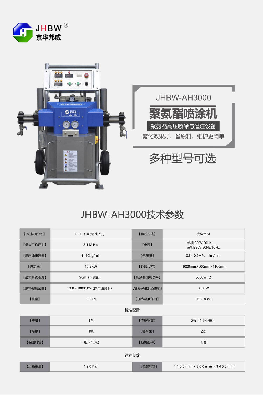 JHBW-AH3000聚氨酯喷涂设备